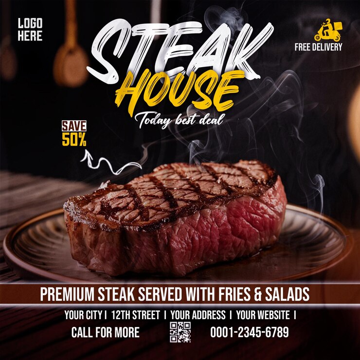 PSD steak house food i restauracja social media post design