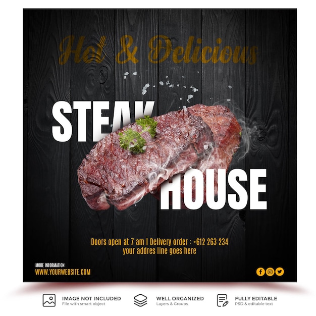 Steak house food and restaurant social media post