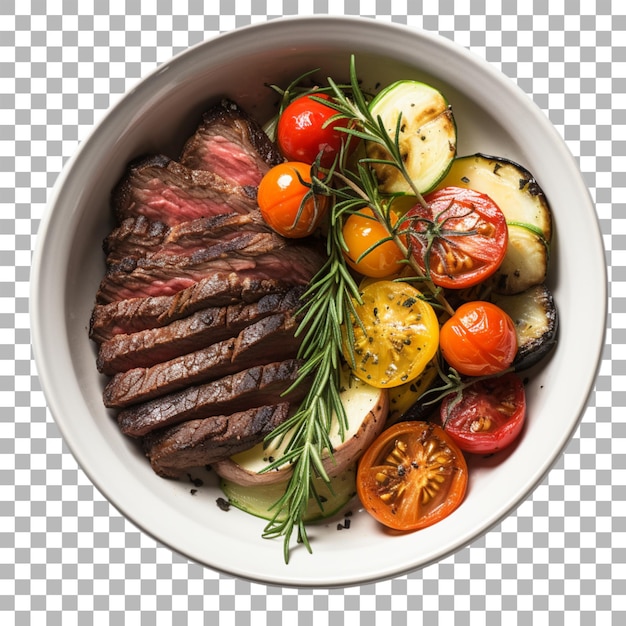 Steak in een schaal op een doorzichtige achtergrond