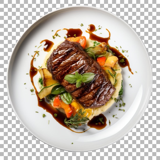 PSD steak on plate on transparent background