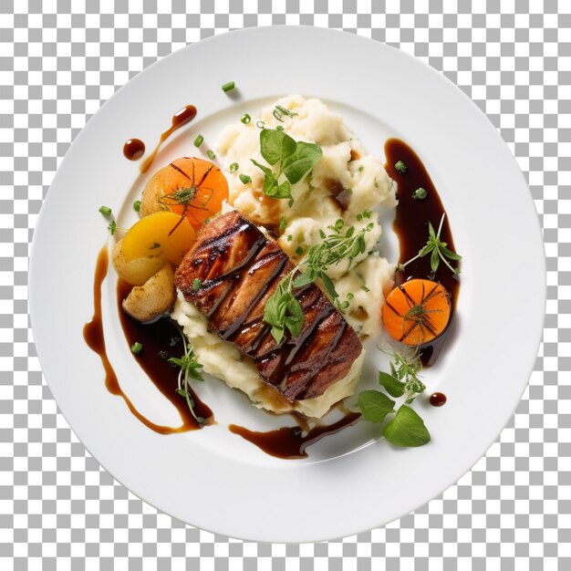 Steak on plate on transparent background