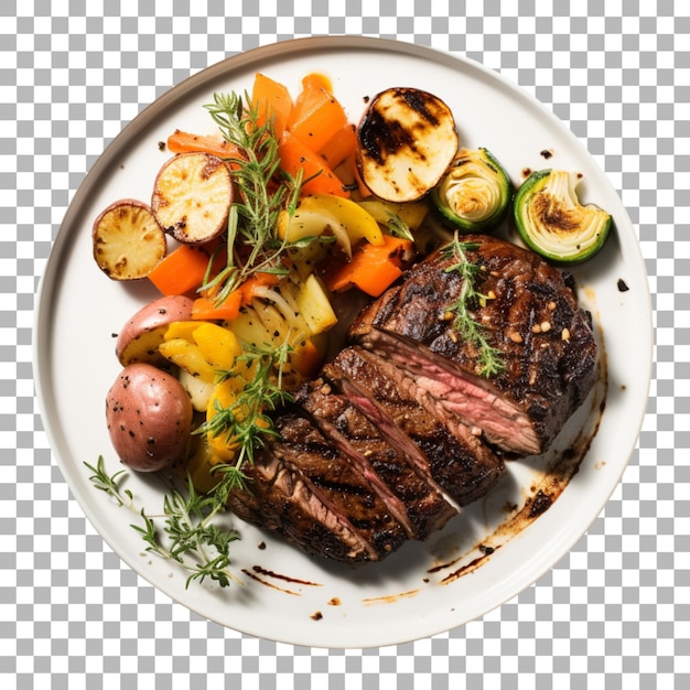 PSD steak on plate on transparent background