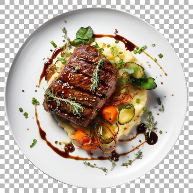 PSD steak on plate on transparent background