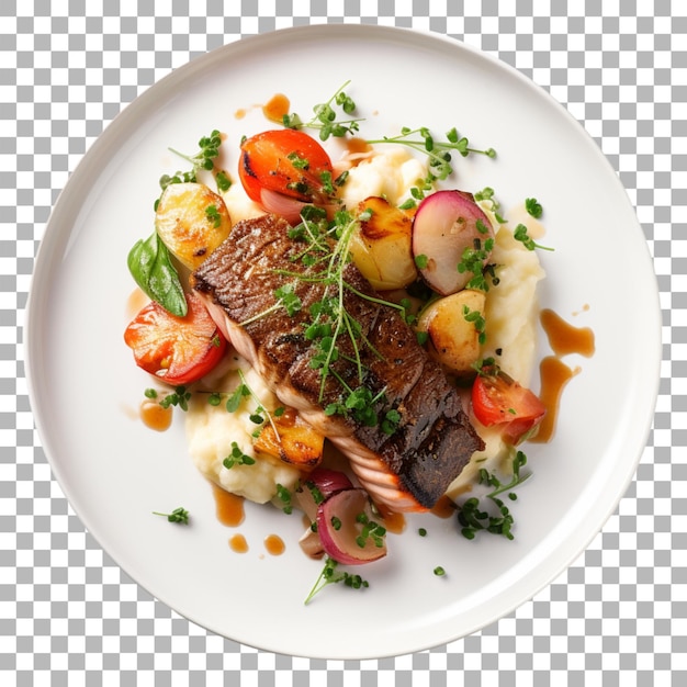 PSD steak on plate on transparent background