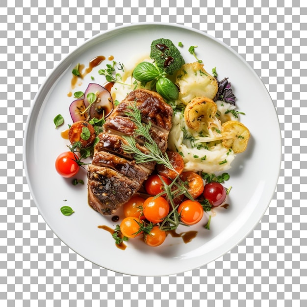 PSD steak on plate on transparent background