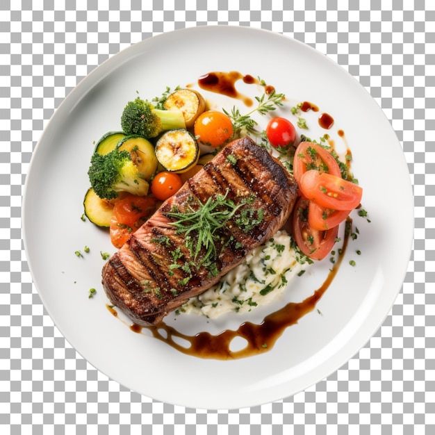 PSD steak on plate on transparent background