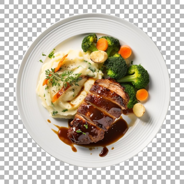 Steak on plate on transparent background