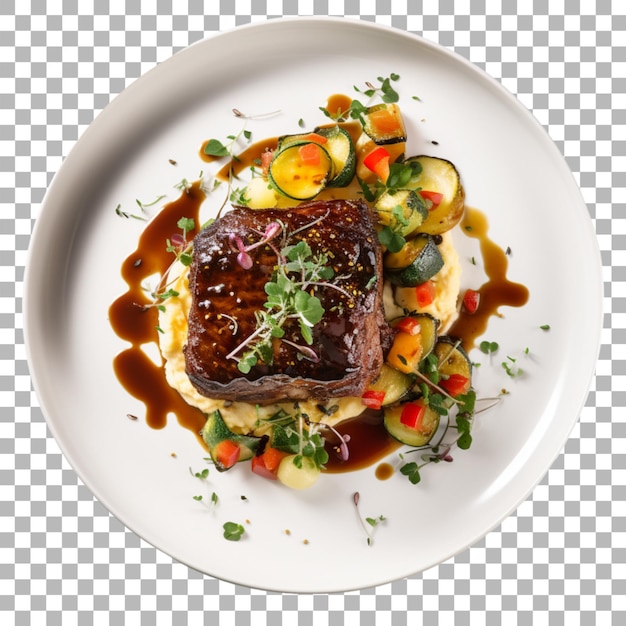 PSD steak on plate on transparent background