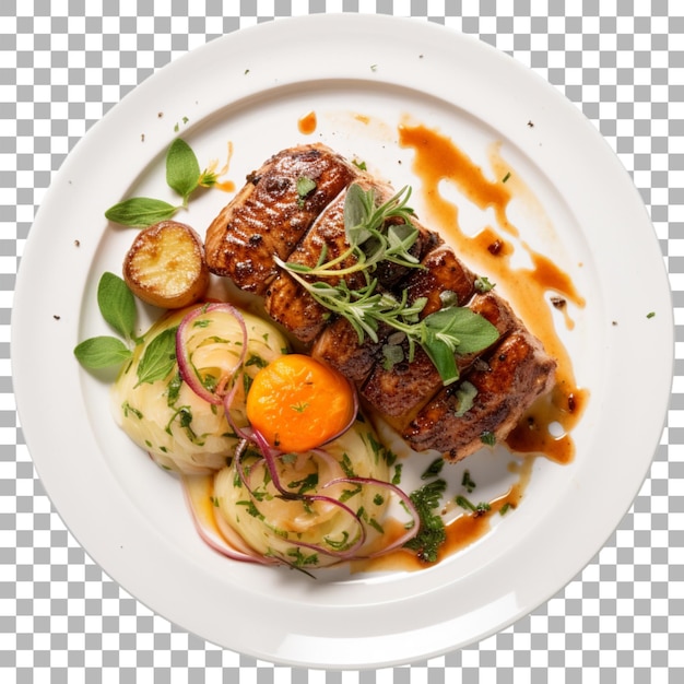 PSD steak on plate on transparent background