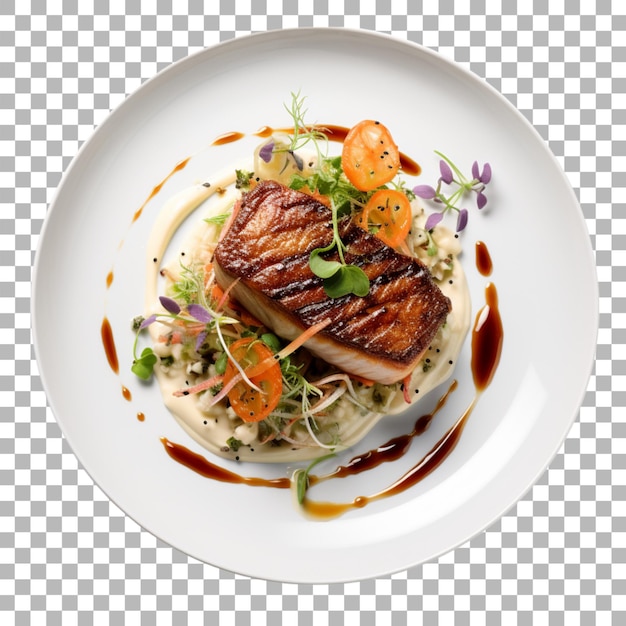 PSD steak on plate on transparent background