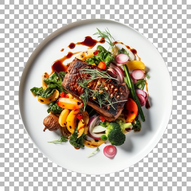 PSD steak on plate on transparent background