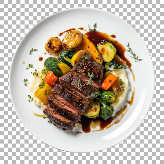 PSD steak on plate on transparent background