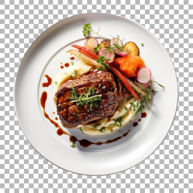 PSD steak on plate on transparent background