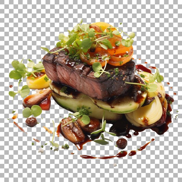 PSD steak on plate on transparent background