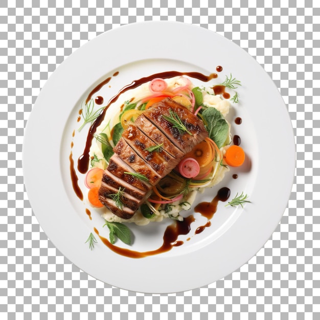 PSD steak on plate on transparent background