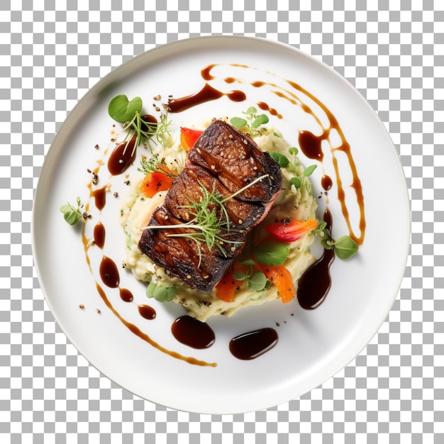 PSD steak on plate on transparent background