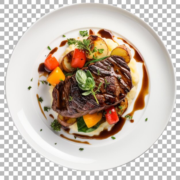 PSD steak on plate on transparent background