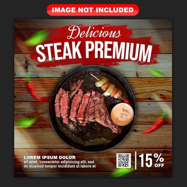 Steak premium eten menu social media post