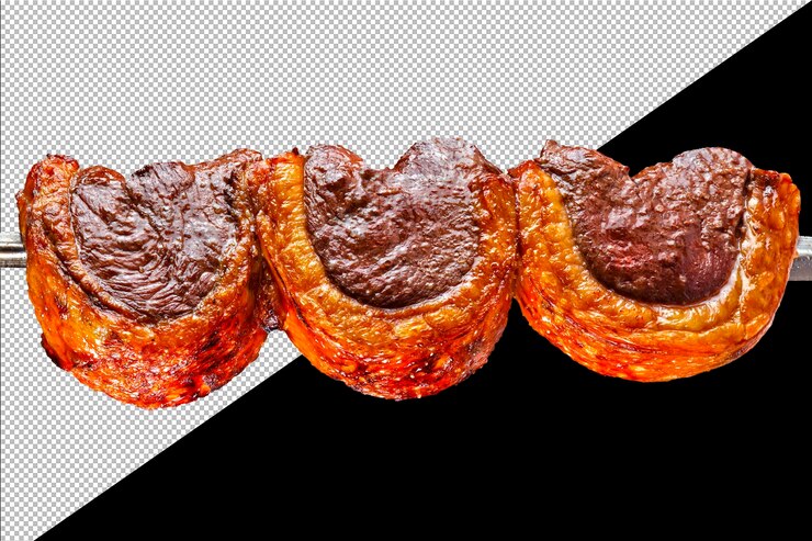PSD steak rotisserie in het steakhouse gesneden picanha picanha