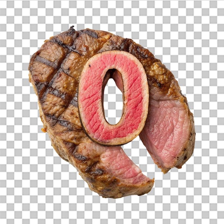PSD steak shaped as number 0 isolated on transparent background