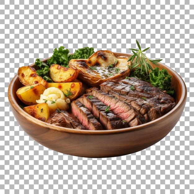 PSD steak w misce na przezroczystym tle