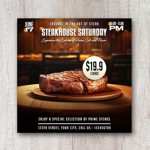 Steakhouse Sobotnie Jedzenie Menu Ulotka Restauracja Banner Społecznościowy