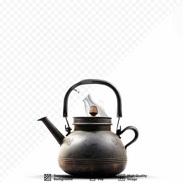 PSD steam and smoke from boiling kettle over hot fire on white isolated background