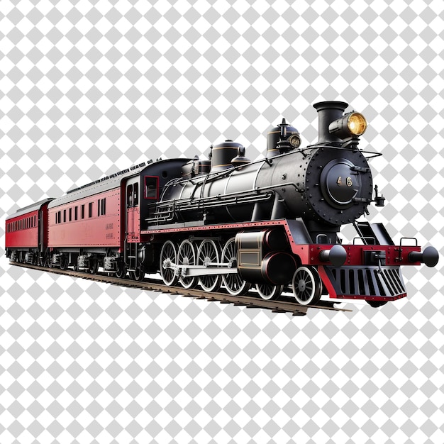 PSD steam train on track isolated on transparent background psd