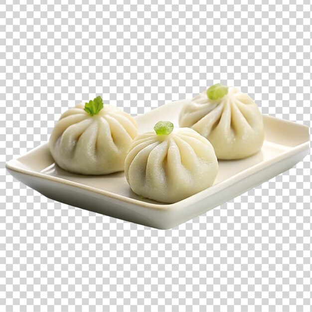 PSD steamed dumpling on plate isolated on transparent background