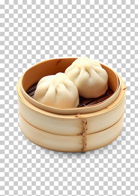 PSD steamed stuff custard bun in bamboo basket isolated on transparent background png psd