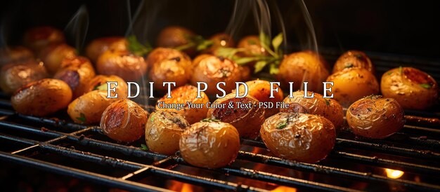 PSD steaming baby potatoes sizzle on the grill