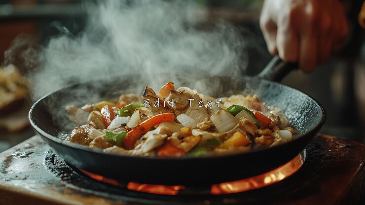 PSD 造鉄の鍋で蒸す肉と野菜