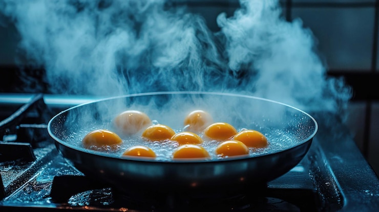 PSD steaming eggs in a pan a culinary delight