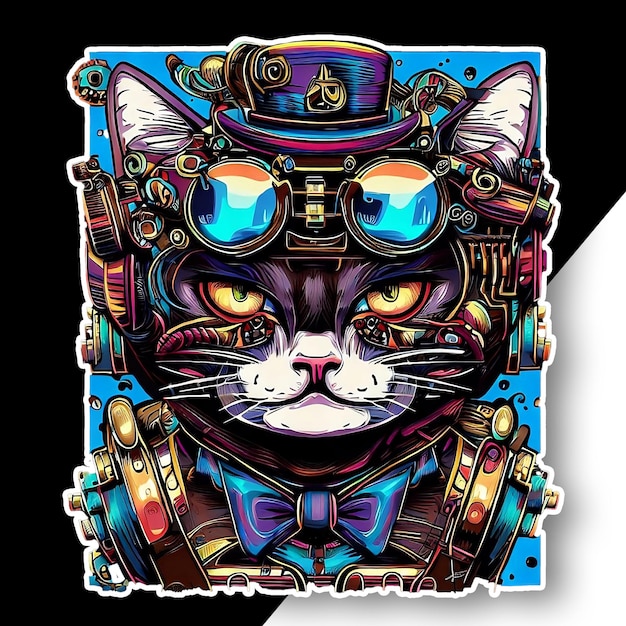 PSD a steampunk cat robot with pop art style