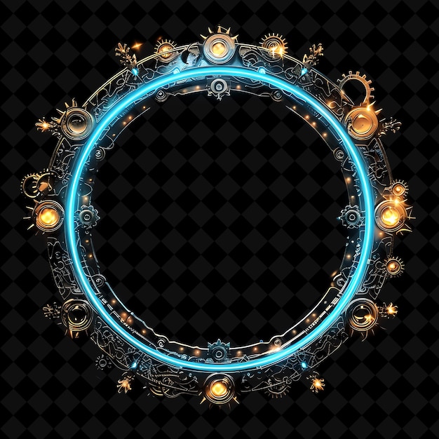 Steampunk Machinery Arcane Frame With Gears and Cogs Encircl Neon Color Frame Y2K Collection