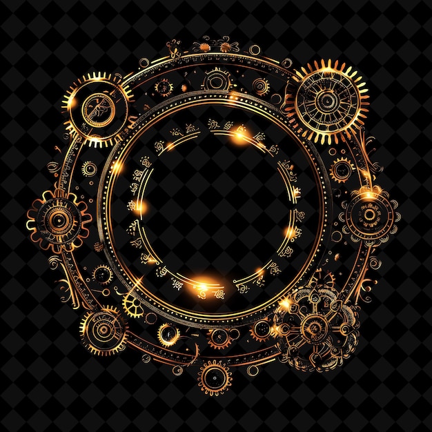 PSD steampunk machinery arcane ramka z biegami i kołami encircl neon color frame kolekcja y2k