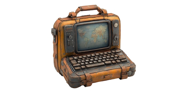 Steampunk Portable Computer with Vintage Design Isolated on Transparent Background