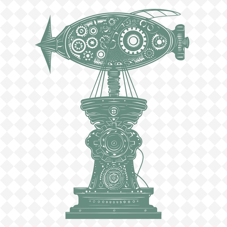 PSD steampunk style lamp outline with gear design and airship s illustration decor motifs collection