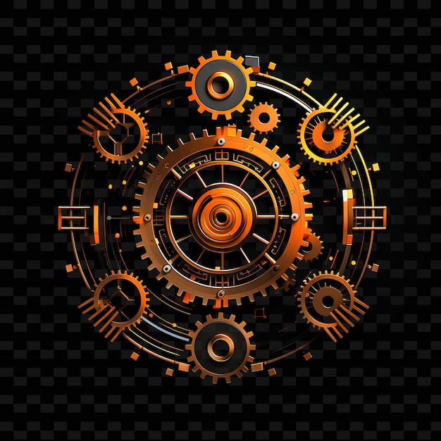 Steampunk tandradlijnen steampunk gadgets roestig oranje mech png y2k vormen transparant licht arts