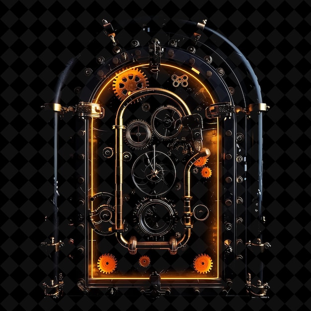 steampunk time machine gate with clockwork gears and brass p png y2k shape neon color collection
