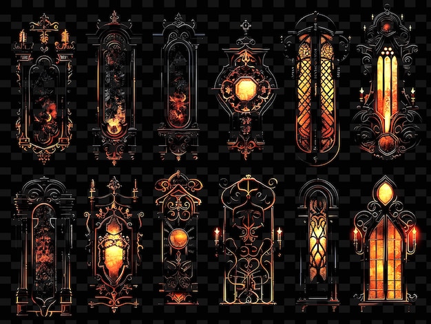 PSD steampunk trellises pixel art with victorian era details and creative texture y2k neon item designs