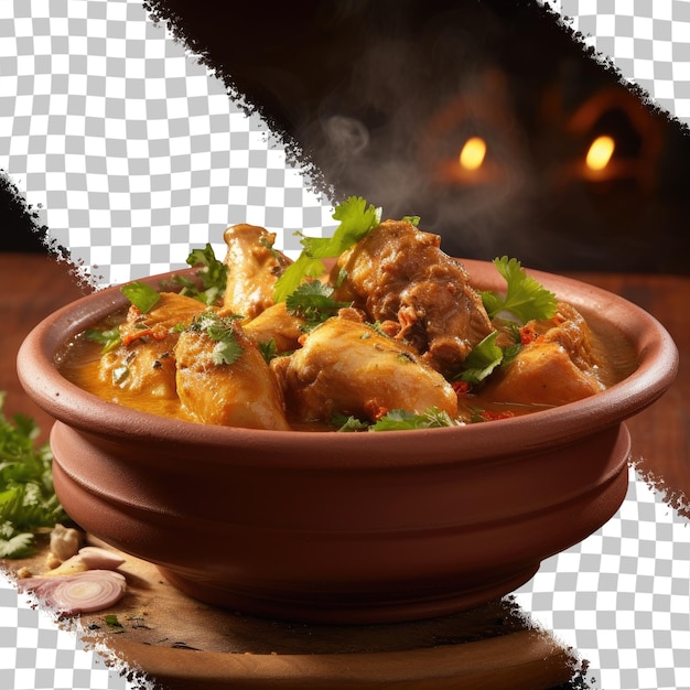 PSD steamy chicken curry served in a bowl shown in a close up shot