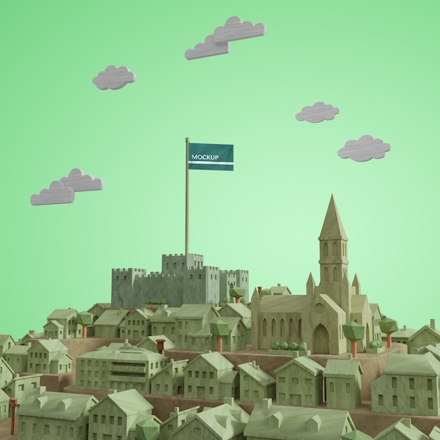 PSD steden werelddag 3d-model met mock-up