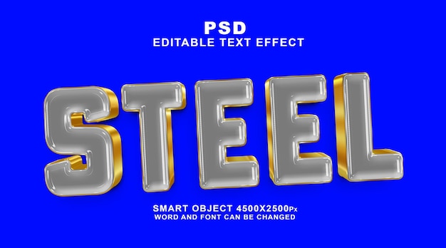 Стальной 3d редактируемый текстовый эффект psd шаблон с милым фоном