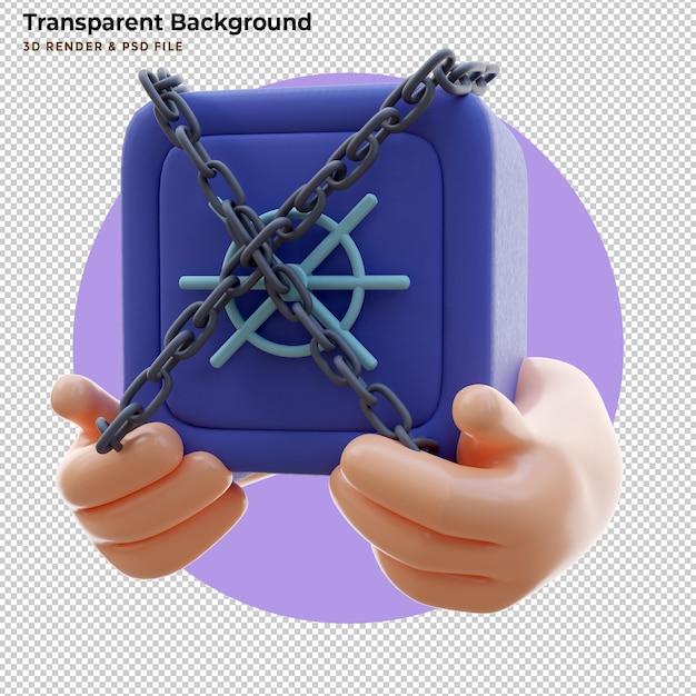 PSD cassaforte rossa della banca dei limiti della catena d'acciaio. immagine concettuale con maniglie dorate. tracciato di ritaglio incluso. illustrazione 3d