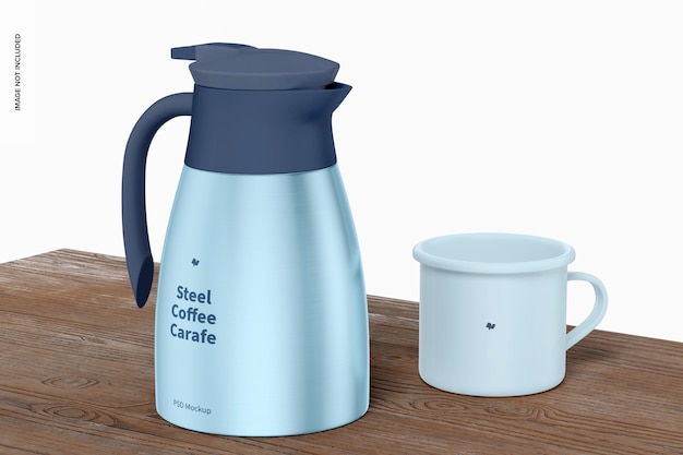 Caraffa da caffè in acciaio con mug mockup