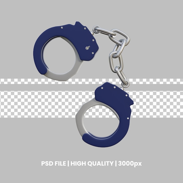 Steel Handcuffs 3D Rendered Dark Blue Accents Realistic Style