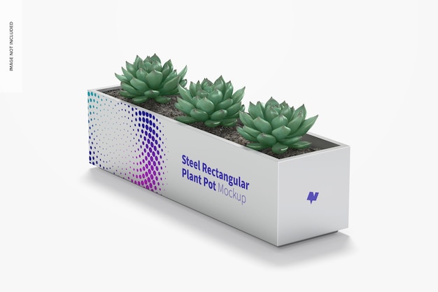 PSD steel rectangular plant pot mockup