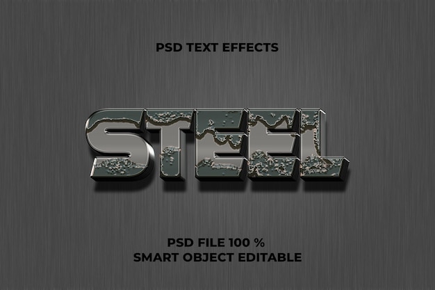 PSD Стальной текстовый эффект шаблон