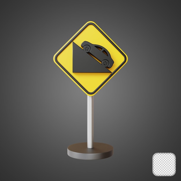 Steep rise sharp road sign traffic 3d illustration